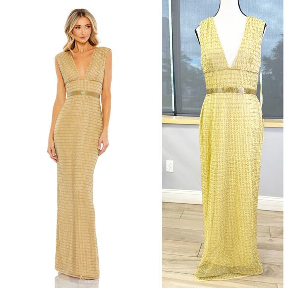 BEADED CAP SLEEVE V NECK COLUMN GOWN Style 5625 Size 8 - Picture 1 of 10